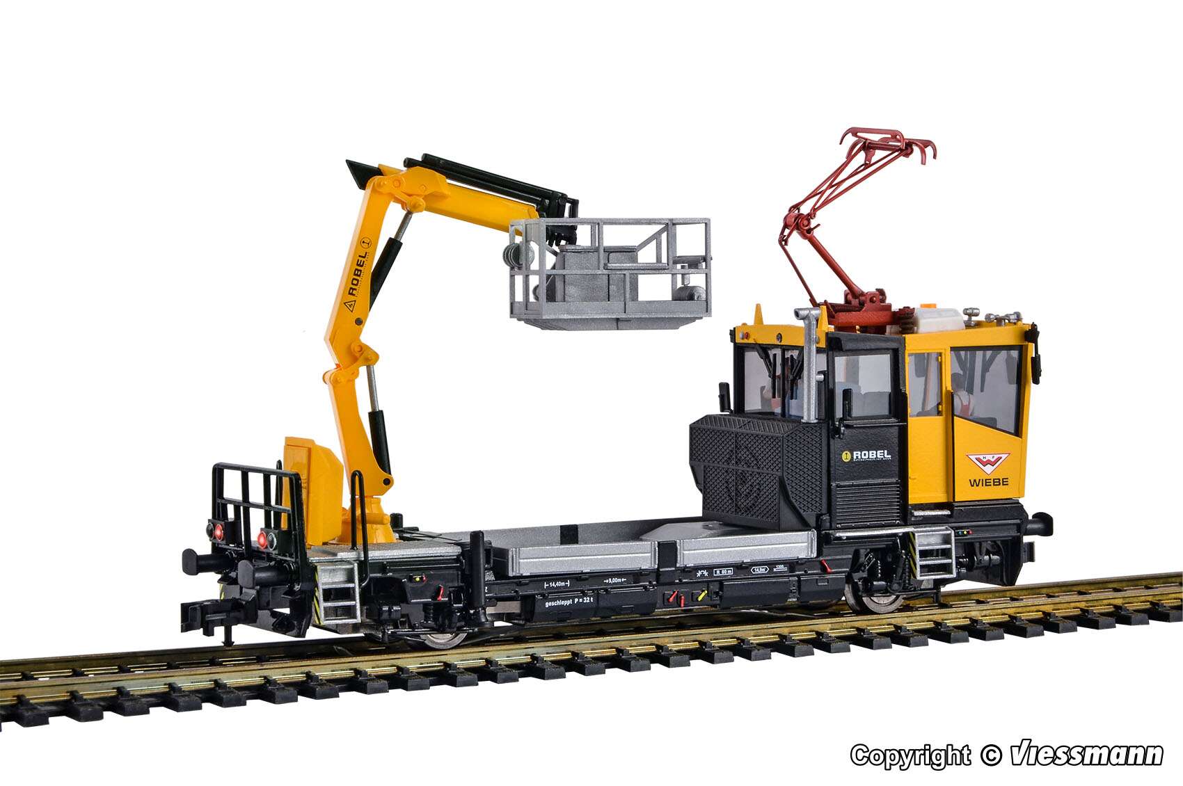 ROBEL track motor car 54.22 WIEBE with testing pantograph and working basket, 3 rail v.