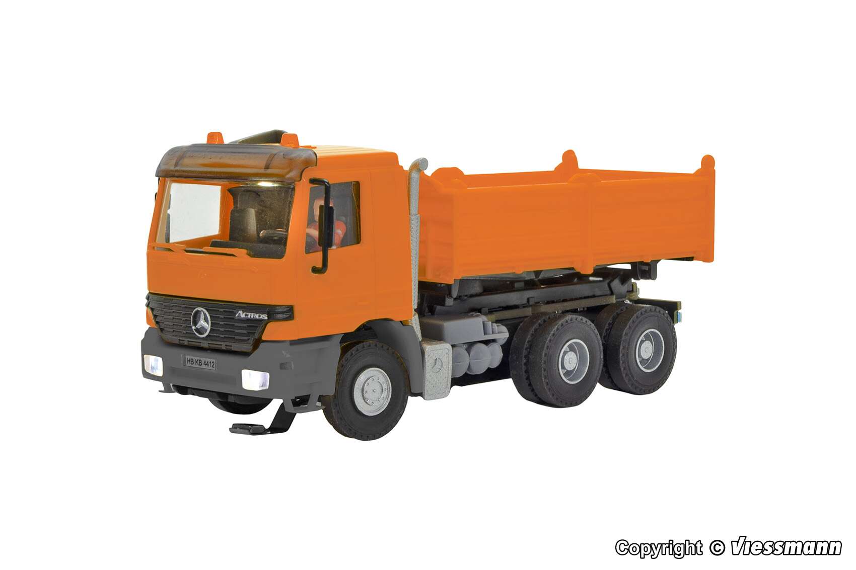 H0 MB ACTROS 3-axle dump truck with rotating flashing lights, orange, basic