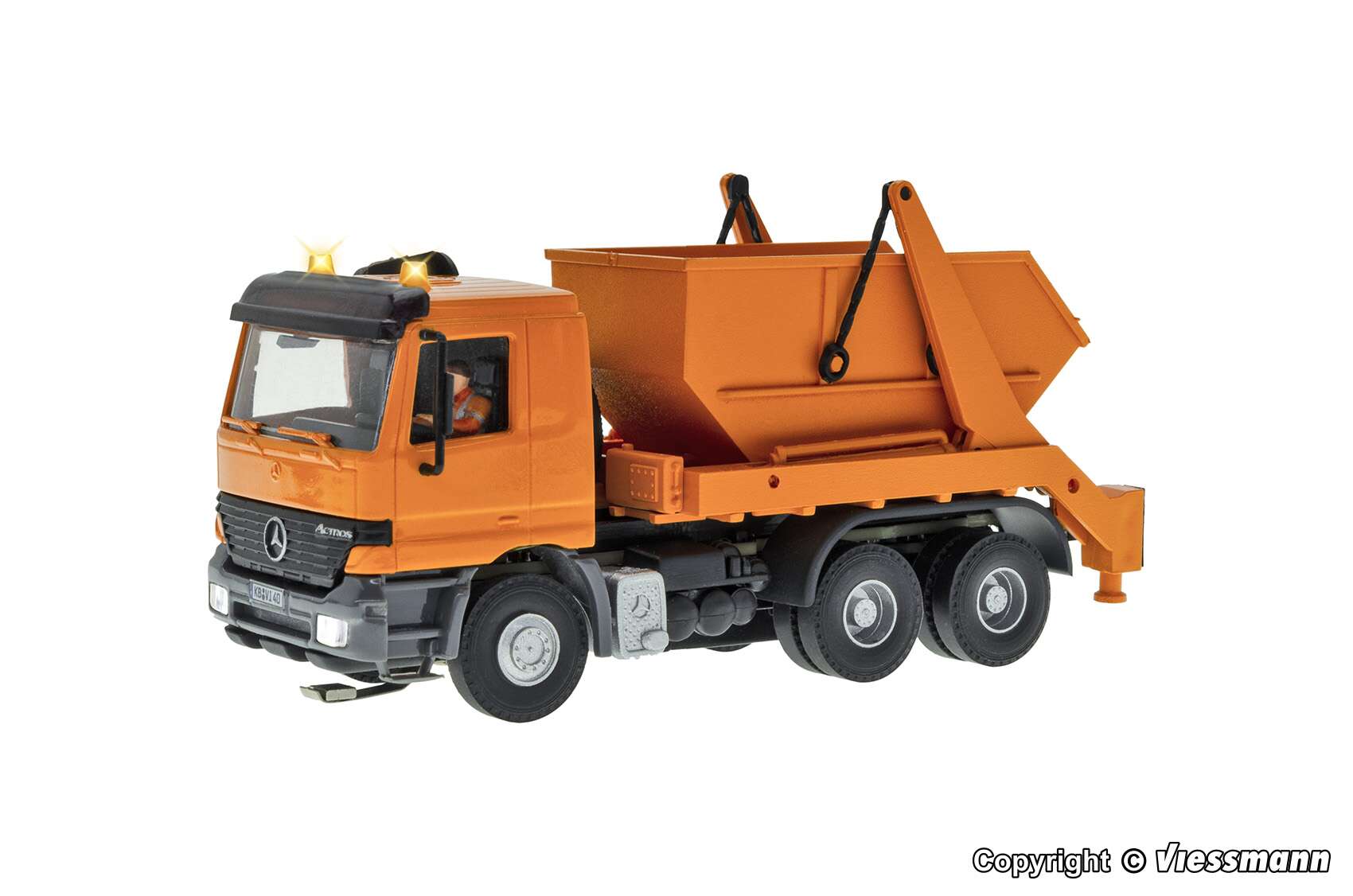 MB ACTROS 3-axle skip loader with rotating flashing lights, kommunal orange, basic