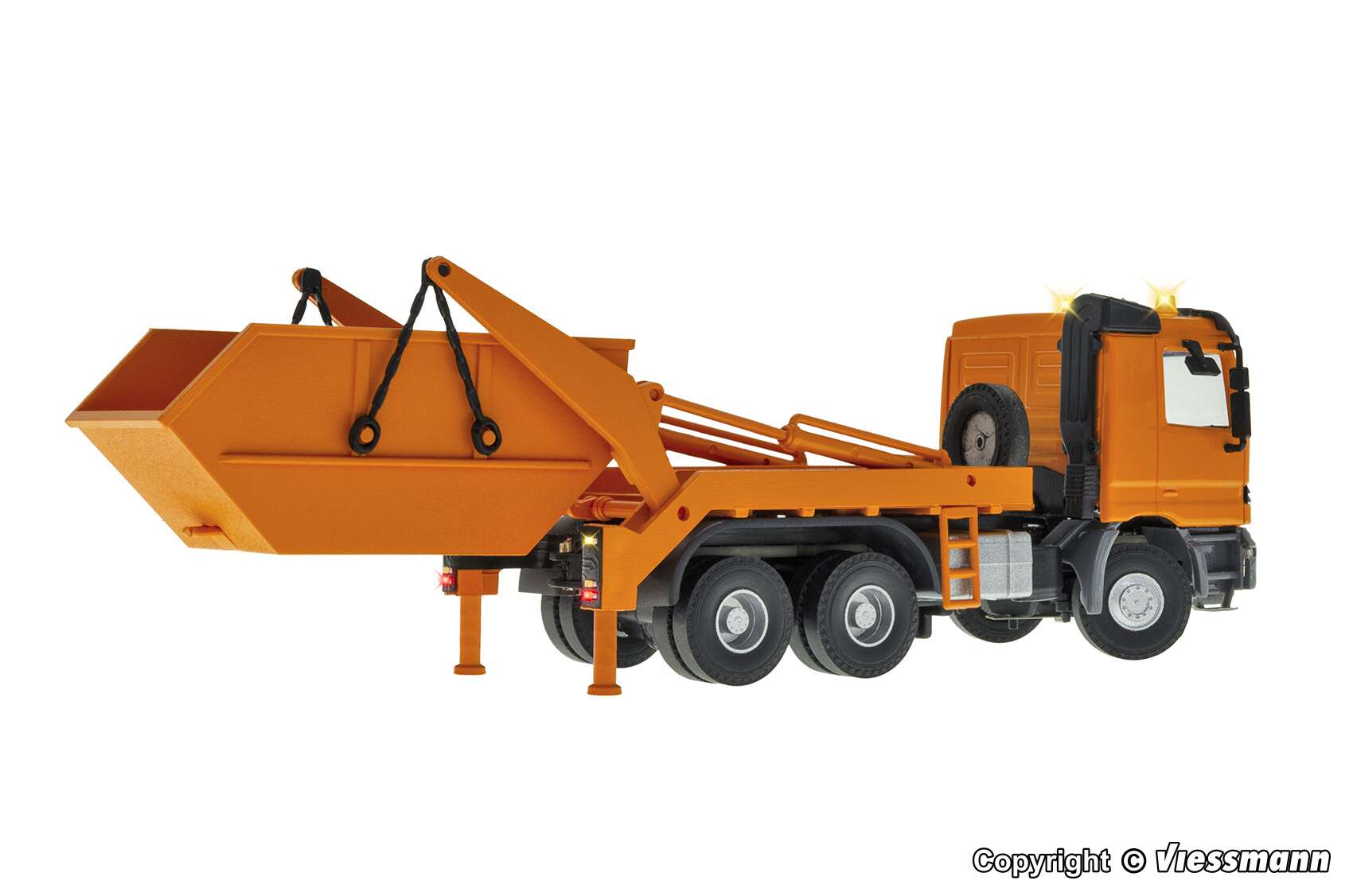 MB ACTROS 3-axle skip loader with rotating flashing lights, kommunal orange, basic