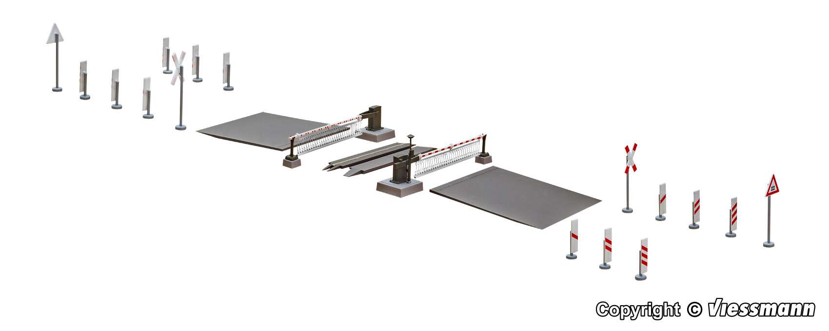 Level crossing with decorated barriers, fully automatic, according to 5104, mirrored model