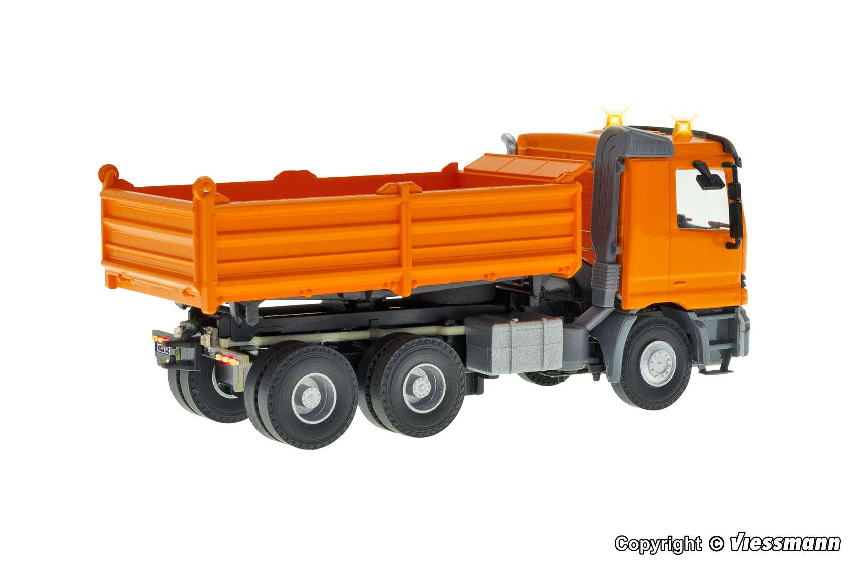 H0 MB ACTROS 3-axle dump truck with rotating flashing lights, orange, basic