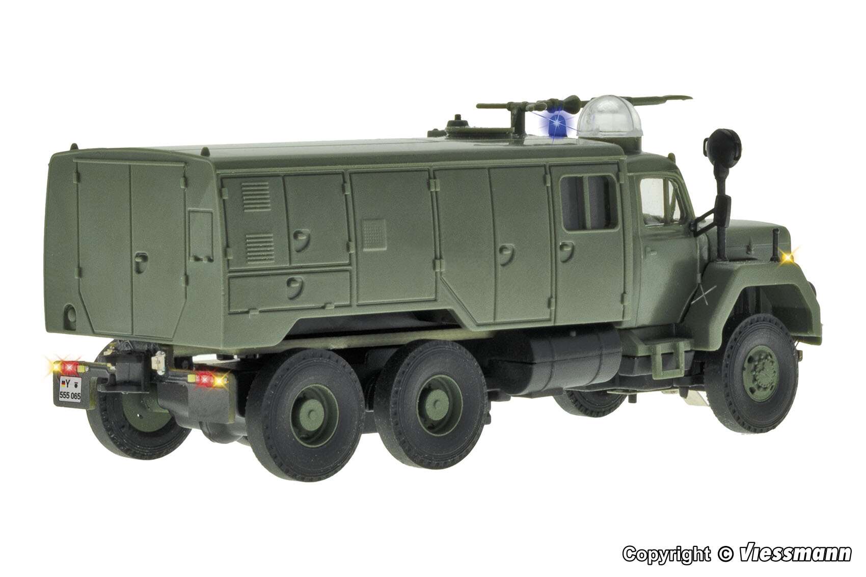 Fire brigade MAGIRUS 3-axle with rotating flashing lights, military, basic, functional model