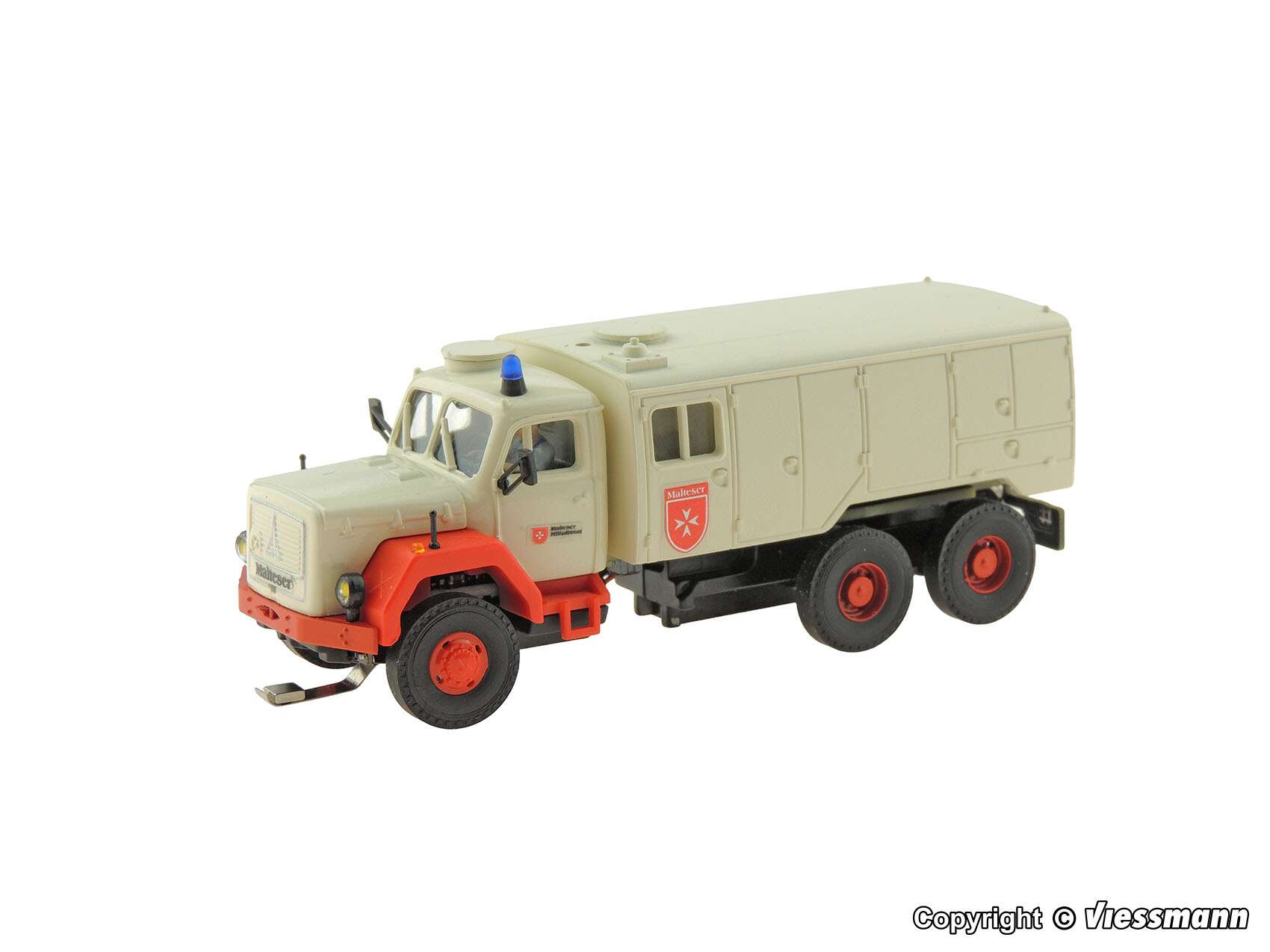 Malteser MAGIRUS DEUTZ 3-akslet lokomotiv med roterende blinklys, funksjonell modell