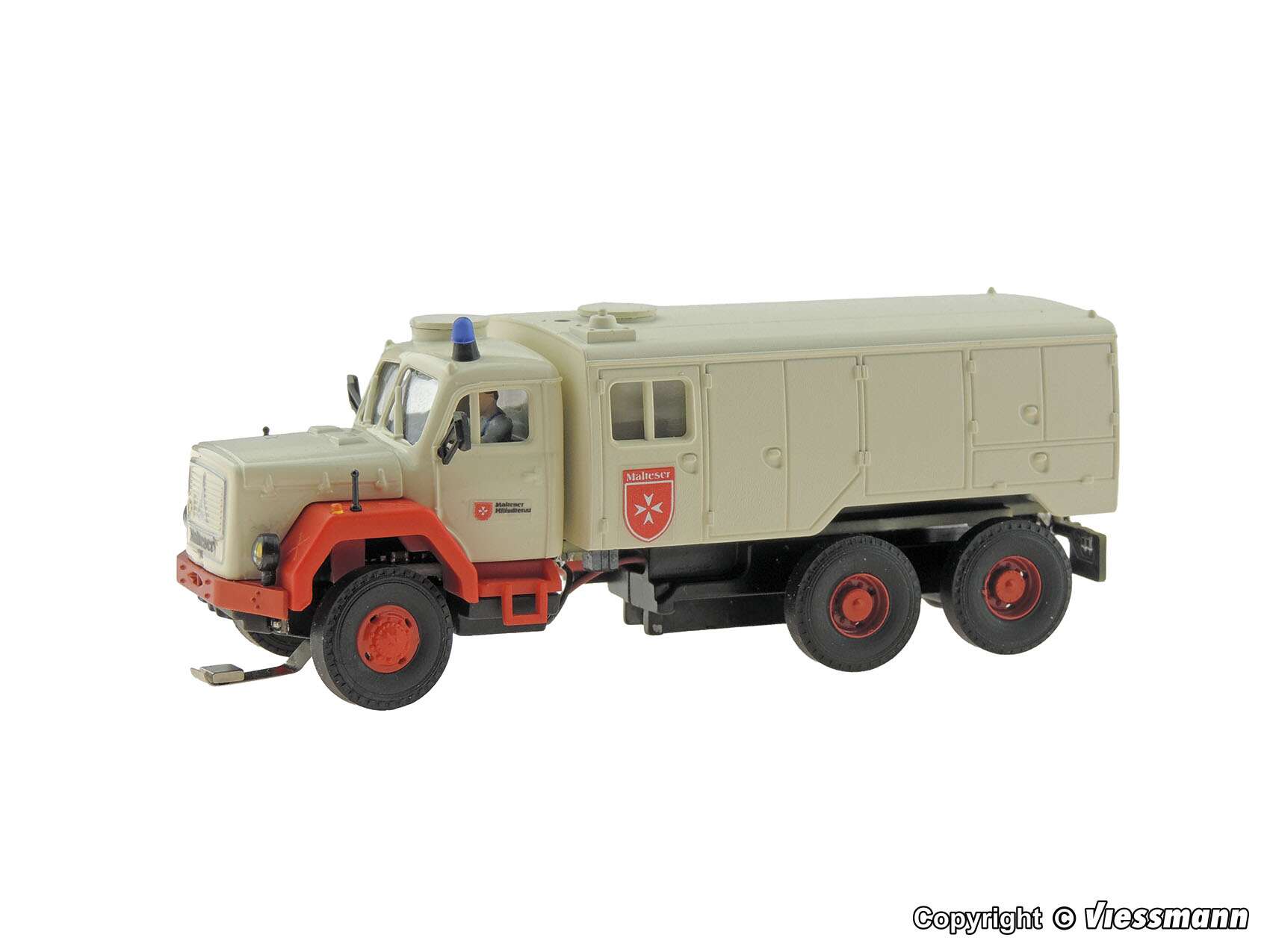 Malteser MAGIRUS DEUTZ 3-akslet lokomotiv med roterende blinklys, funksjonell modell